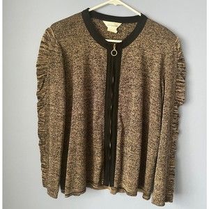 Misook Zip Up Knit Ruched Cardigan XL Black Gold